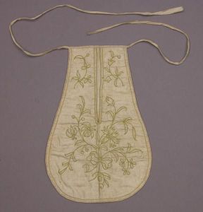 An embroidered pocket, done in monochrome, held at Victoria and Albert Museum.
